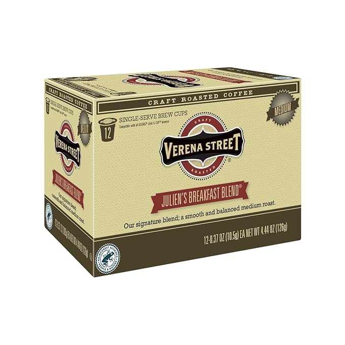 Verena Street Single Cup Pods (72 Count) Medium Roast Coffee Julien's Breakfast Blend Rainforest Alliance Certified Arabica Coffee
