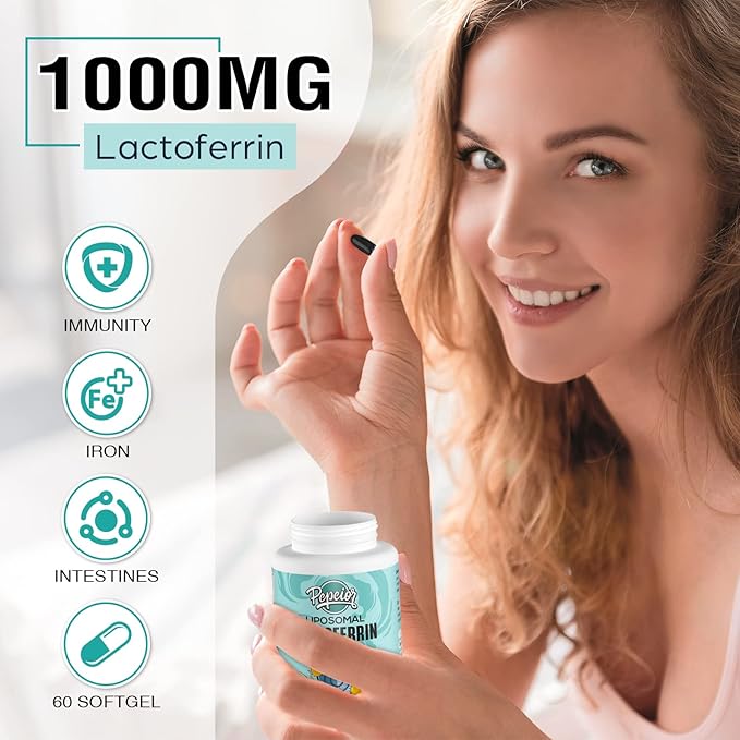 Liposomal Bovine Lactoferrin 1000 mg - for Iron Absorption &amp Immune Function Lactoferrin Supplements for Adults 60 Softgels (2 Bottle)