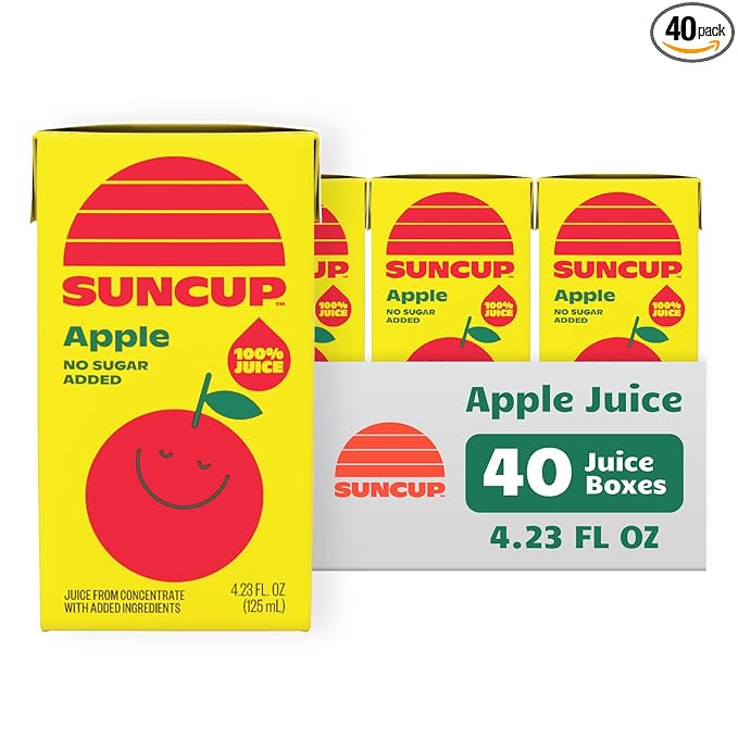 SunCup 100% Juice Boxes for Kids | No Added Sugar No Dyes No Preservatives | Trusted in Schools Across 49 States | Bulk Pack with Straw | 4.23 oz (40 Pack) Apple