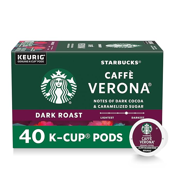 Starbucks K-Cup Coffee Pods Dark Roast Caffè Verona for Keurig Brewers 100% Arabica 1 Box (40 Pods)