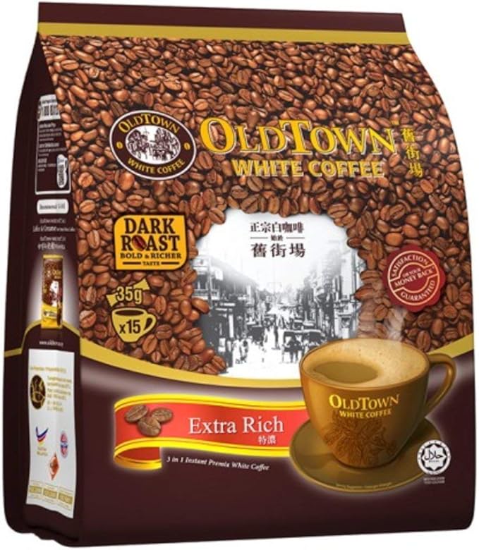 Old Town White Coffee 3 in 1 Extra Rich Flavor Dark Roast (4 pack x 15 sachets) Imported from Malaysia