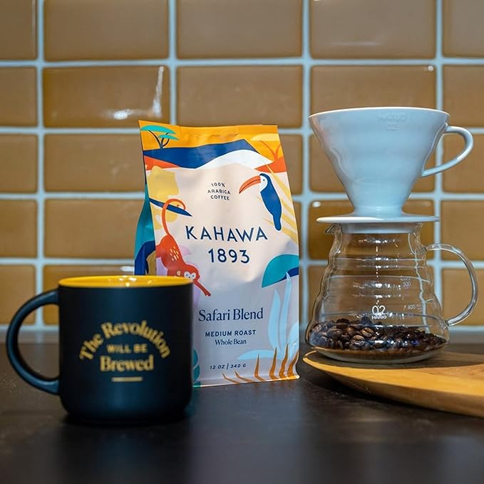 Kahawa 1893 Whole Bean Coffee Combo Pack Safari &amp Serengeti Blend (12 Oz x 2) - As Seen on Shark Tank High Antioxidants Naturally Sweet Organically Grown Ethically &amp Sustainably Sourced