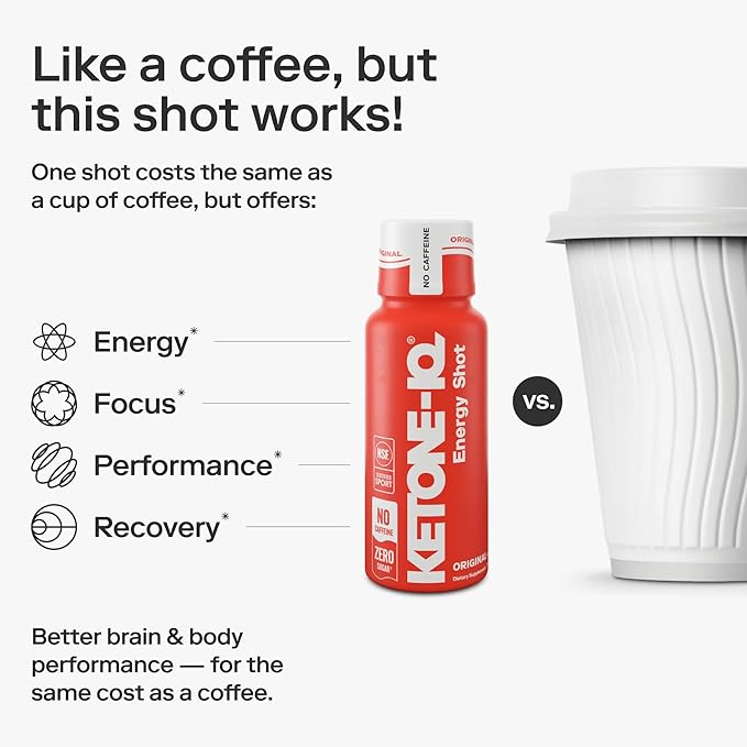 Ketone-IQ No Caffeine Exogenous Ketones Energy Shots - 24 Pack of Caffeine Free Energy Drinks with 10g Ketones - Sugar Free Salt Free and All Natural (Original)