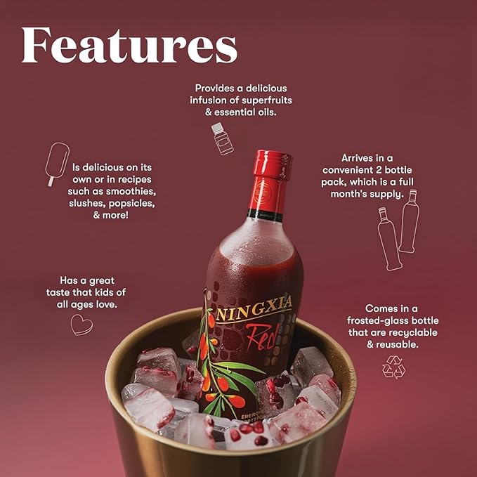 Young Living NingXia Red Antioxidant Drink | 25.35 fl oz | Superfruit with Wolfberry Blueberry Pomegranate Orange Lemon &amp Yuzu Essential Oils | 4 Pack