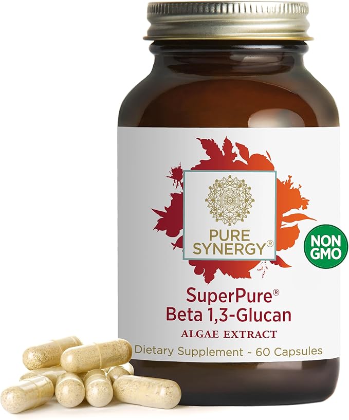PURE SYNERGY SuperPure Beta 13-Glucan Extract | 500 mg Beta 13-Glucan Supplement from Algae | Yeast-Free Non-GMO Standardized Extract | Supports Immune Health &amp Digestion (60 Capsules)