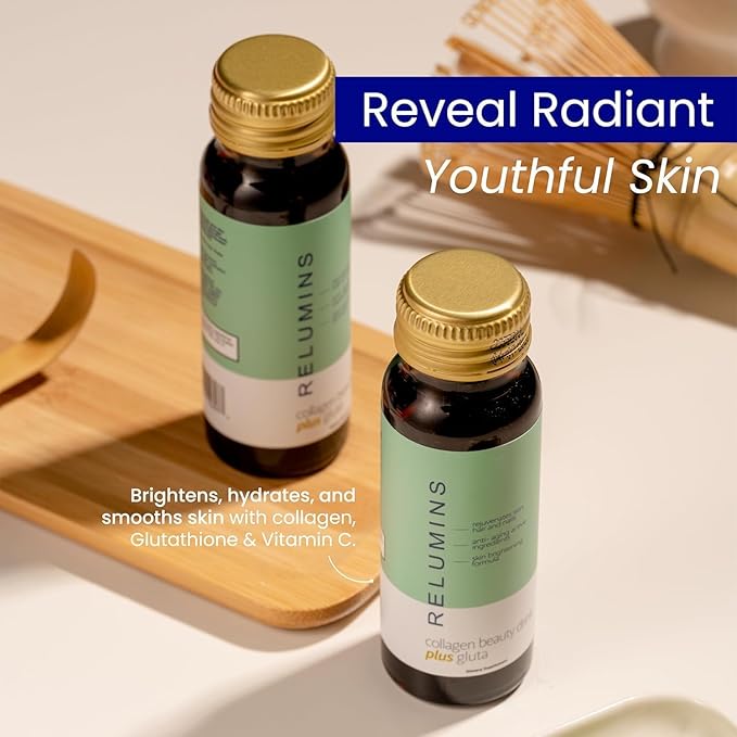 Relumins World's Most Advanced Collagen Drink - 10000mg w/Glutathione &amp Antioxidants | USA's No.1 Liquid Collagen Anti-Aging Spring Glow Essentials | Apple Flavor | Made in USA - 20 Bottles