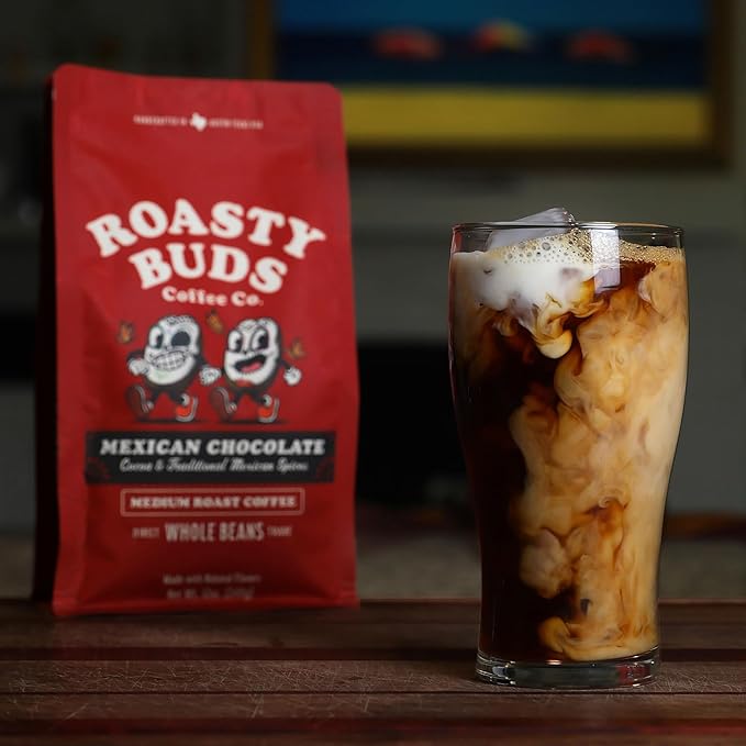 Roasty Buds Mexican Chocolate Whole Bean | Café Mexicano 100% Arabica Coffee Natural Cinnamon Flavors (12 oz) | Gluten-Free Non-GMO No Sugar | Medium Roast (12 Ounce Mexican Chocolate Whole Bean)