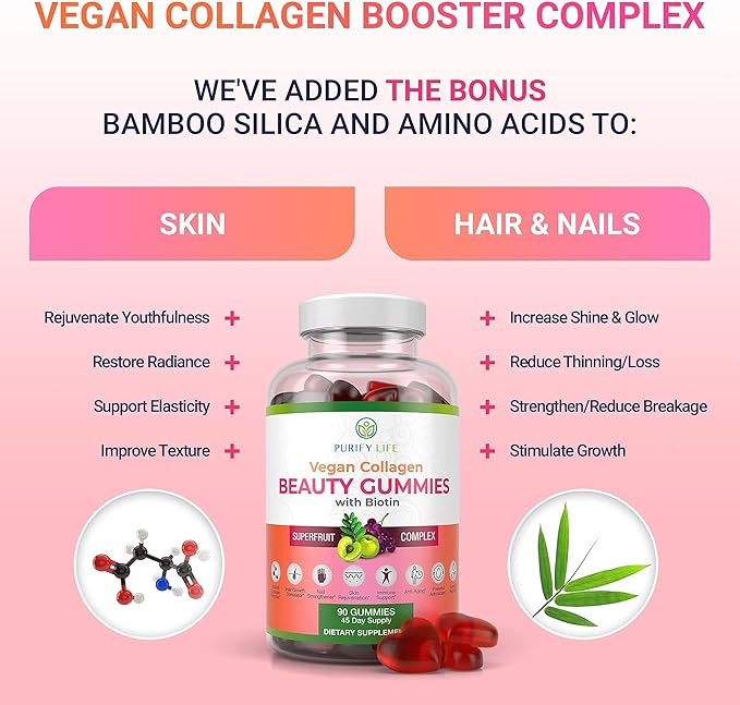 Vegan Collagen Gummies with Biotin Vitamins for Hair Skin and Nails Health (90 Chews) Collagen Support Superfruit Complex with Resveratrol Vitamin A E C - Replace Capsules Pills