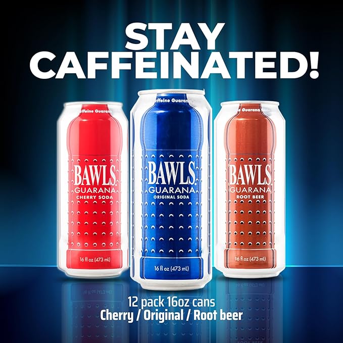 BAWLS Guarana Variety Pack BAWLS Guarana Drink Guarana Soda Guarana Fueled Soda for Energy High Energy Caffeinated Drink 16oz 12 Pack Cans
