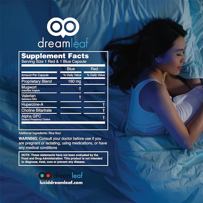 Dream Leaf Pro - Premium Lucid Dreaming Supplement - 60 CapsulesValerian Root Mugwort Alpha GPC Choline Bitartrate Huperzine-a
