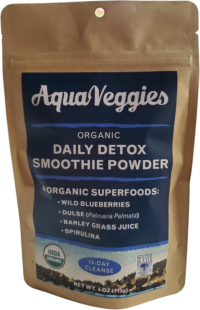 Detox Green Superfood Smoothie P| Organic Blueberry Powder Spirulina Atlantic Dulse Seaweed &amp Barley Grass Juice Powder — 14-Day Detox Cleanse (08 Ounce (Pack of 1))