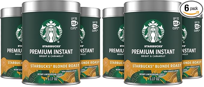 Starbucks Premium Instant CoffeeStarbucks Blonde Roast CoffeeArabica Beans3.17 oz Tins(Pack of 6)