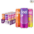 FEEL Zero Sugar Natural Energy Drink Variety Pack – Blackberry Pomegranate Mango Passionfruit &amp Raspberry Lemonade 140mg Plant-Based Caffeine with L-Theanine for Focus Vitamin C for Immunity V