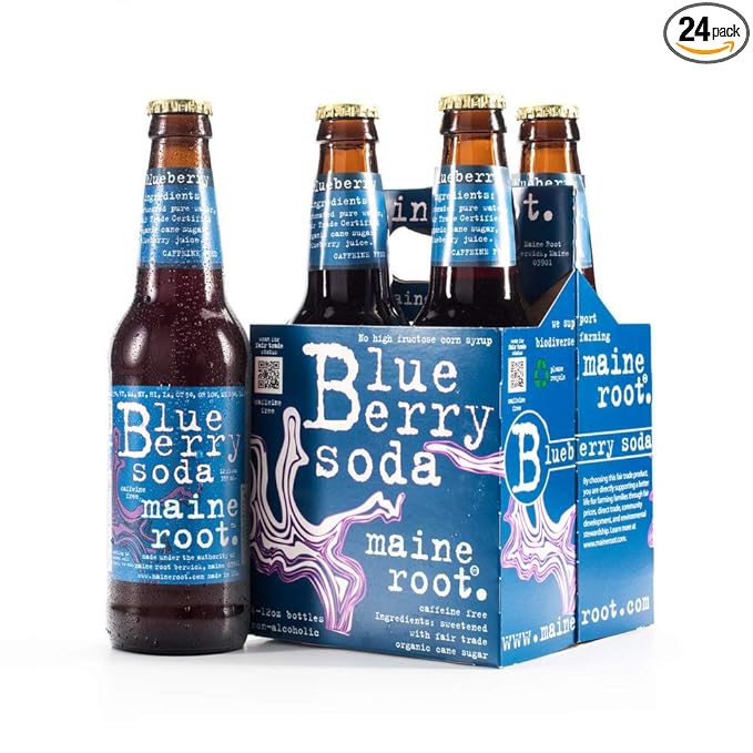 Maine Root Hand Crafted Blueberry Soda 12 fl oz (24 Glass Bottles)