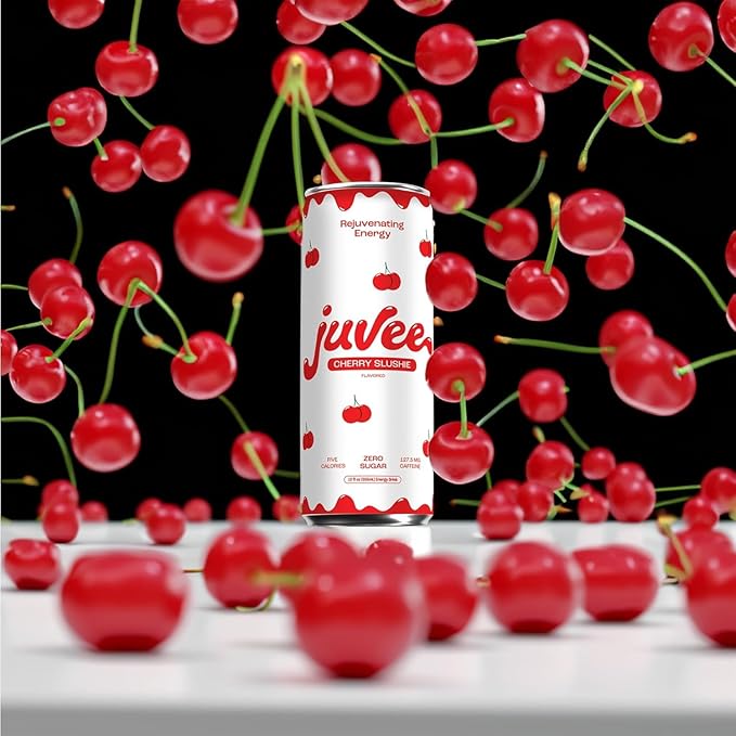 Juvee Rejuvenating Energy Drink Bundle – Blue Raspberry &amp Cherry Slushie 12 oz Cans Pack of 12 Each – Sugar Free 128 mg Natural Caffeine per Can Zero Sugar Low Calorie Clean Energy &amp Men