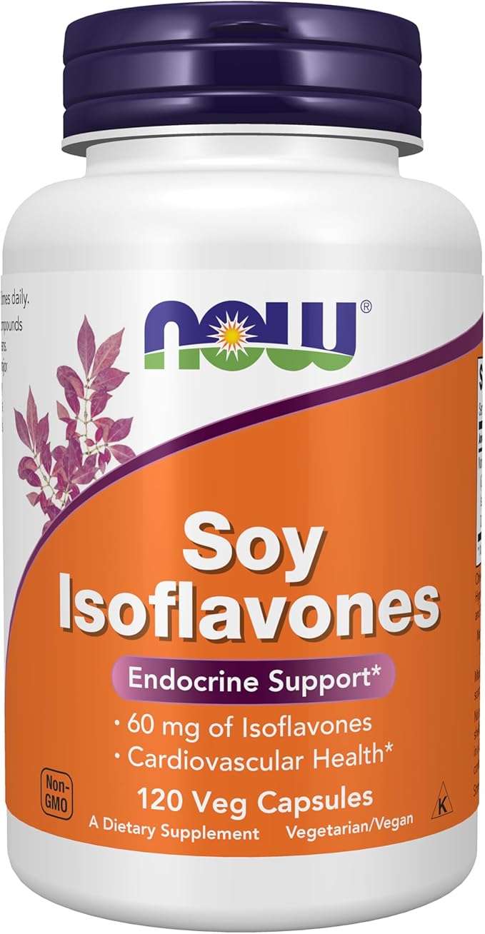 NOW Foods Supplements Soy Isoflavones 60 mg (Plant Compounds Particularly Concentrated in Soybeans like Genistein Daidzein and Glycitein) 120 Veg Capsules