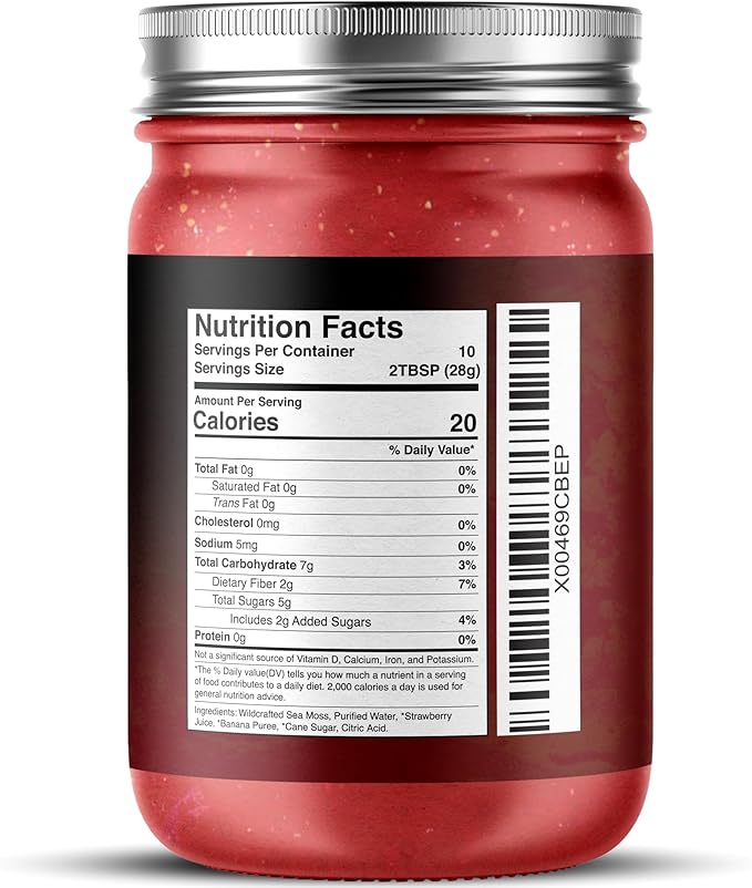 Irish Sea Moss Gel Raw - Wildcrafted Superfood Seamoss Gel - Strawberry Banana Flavor Vitamin and Mineral-Rich from Pristine Caribbean Waters Immune and Digestive Health Support - 10 oz.