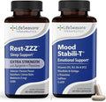 LifeSeasons Rest-ZZZ Extra Strength + Mood Stabili-T Bundle – Natural Sleep &amp Mood Support – Fall Asleep &amp Stay Asleep Promote Calmness Balanced Mood &amp Happiness – Melatonin 60 Capsules