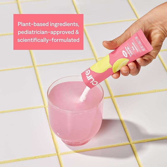 Cure Hydration - Kids Electrolyte Drink Mix | Plant-Based Pediatrician Formulated Rehydration | No Added Sugar FSA-HSA Non-GMO Gluten-Free No Artificial Flavors | 14 Packets - Pink Lemonade
