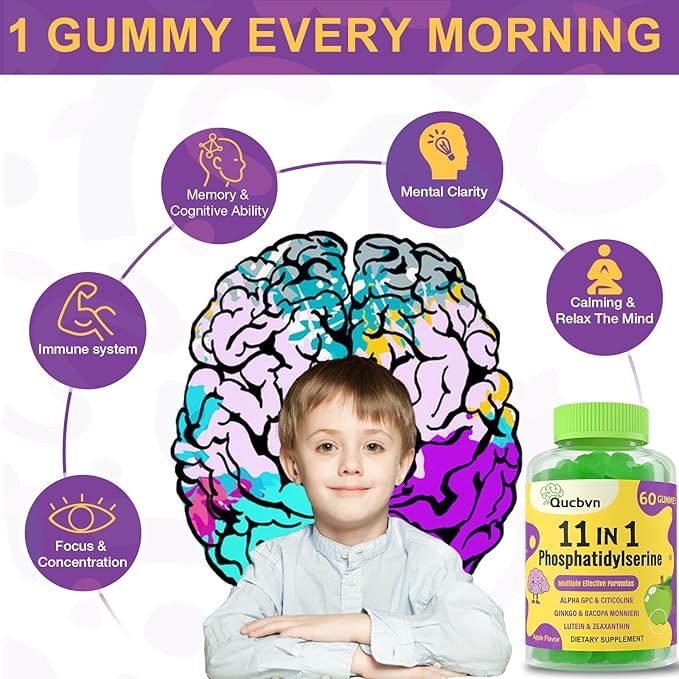 (2 Packs) Phosphatidylserine 600mg Gummies Brain Supplement for Memory Focus and Concentration - Phosphatidylserine Memory Supplement with Alpha GPC B6 &amp B12 for Brain and Cognitive 120 Gummie