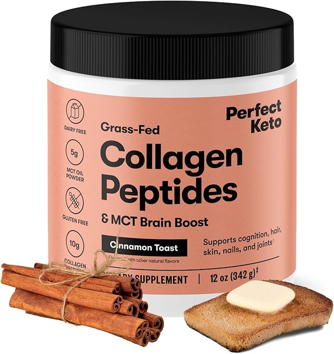 Perfect Keto Collagen Peptides Protein Powder with MCT Oil Hydrolyzed Collagen Type I &amp III Supplement Gluten Free Grass Fed Low Carb Keto Coffee Creamer Collagen for Women &amp Men Cinnam