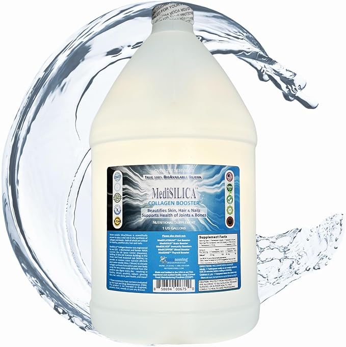 MediSILICA Collagen Booster Water-Soluble Silica Nutritional Supplement - 1 Gallon in Opaque Plastic Jug