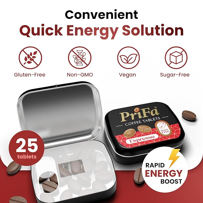 PriFa Pocket Coffee Espresso To Go - Unsweetened Real Coffee Absorbable Lozenge Coffee Candy - Natural Sugar Free Instant Energy Pouches Caffeine Mints for Keto (Espresso 4 Tins)