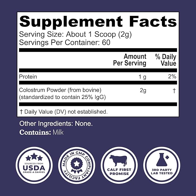 Colostrum Powder – USA Sourced Bovine Colostrum for Humans for Immune Support Gut Health Muscle Recovery - Single Ingredient No Additives Grass Fed Non-GMO Colostrum Supplement for Women and Men