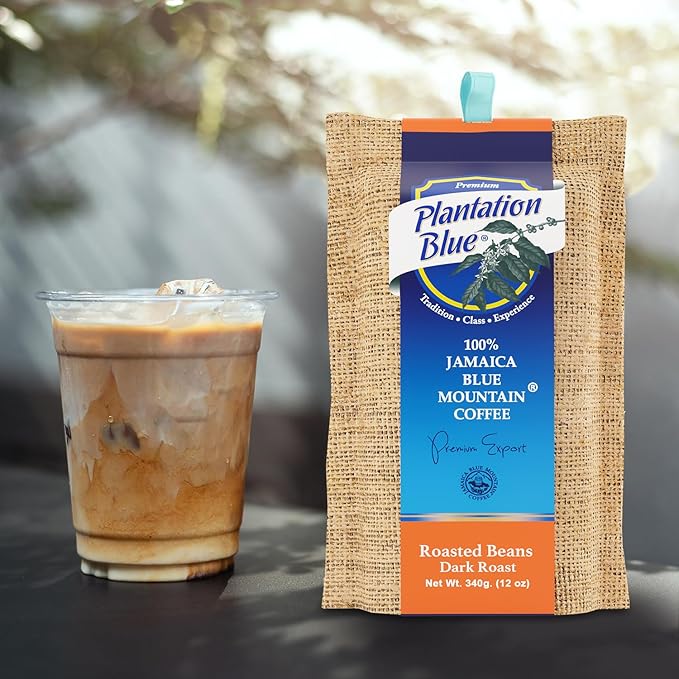 Plantation Blue 100% Blue Mountain Coffee Dark Roast Whole Bean Premium Jamaican Coffee 12oz