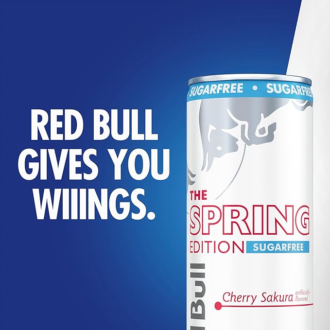 Red Bull Spring Edition Sugarfree Energy Drink Cherry Sakura 80mg Caffeine Taurine &amp B Vitamins 8.4 fl. oz. Pack of 24 Cans