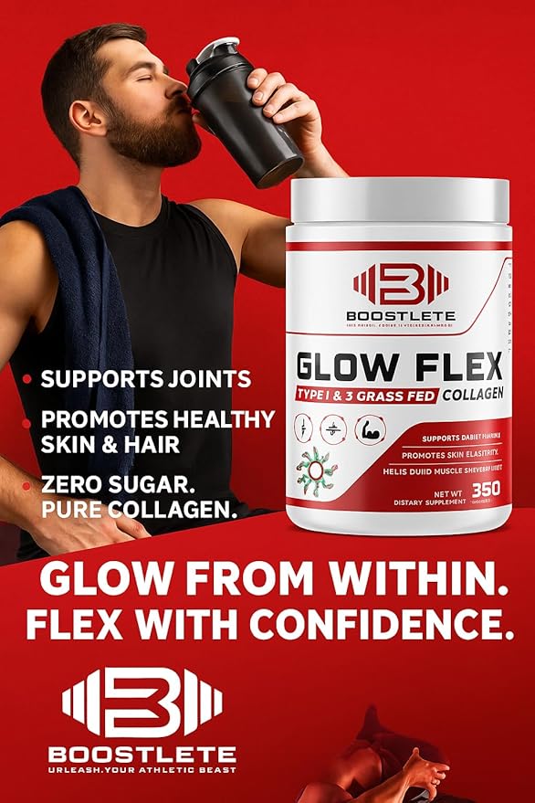 GlowFlex Grass-Fed Collagen Peptides Powder - Type I &amp III Collagen Supports Skin Hair Nails Joints &amp Overall Wellness - Non-GMO Unflavored - Made in USA (30 Servings)