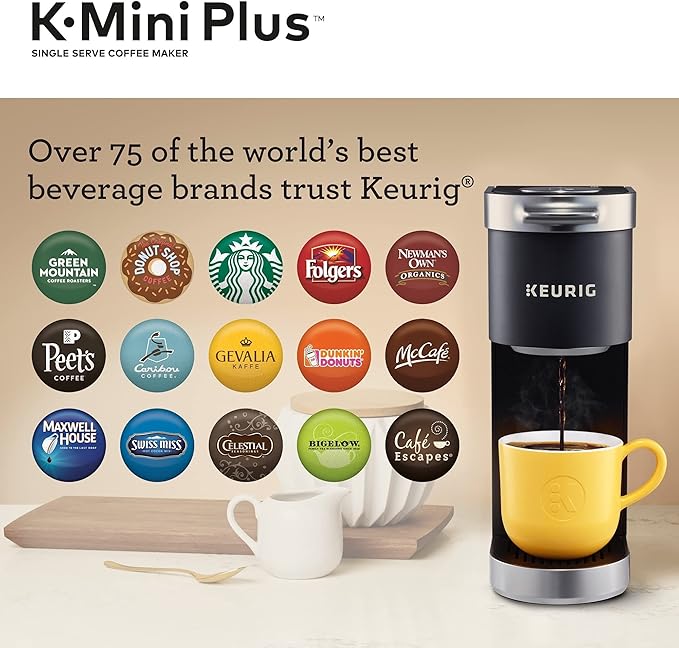 Keurig K-Mini Plus Single Serve Coffee Maker with Café Bustelo Espresso Style Dark Roast Coffee 72 K-Cup Pods