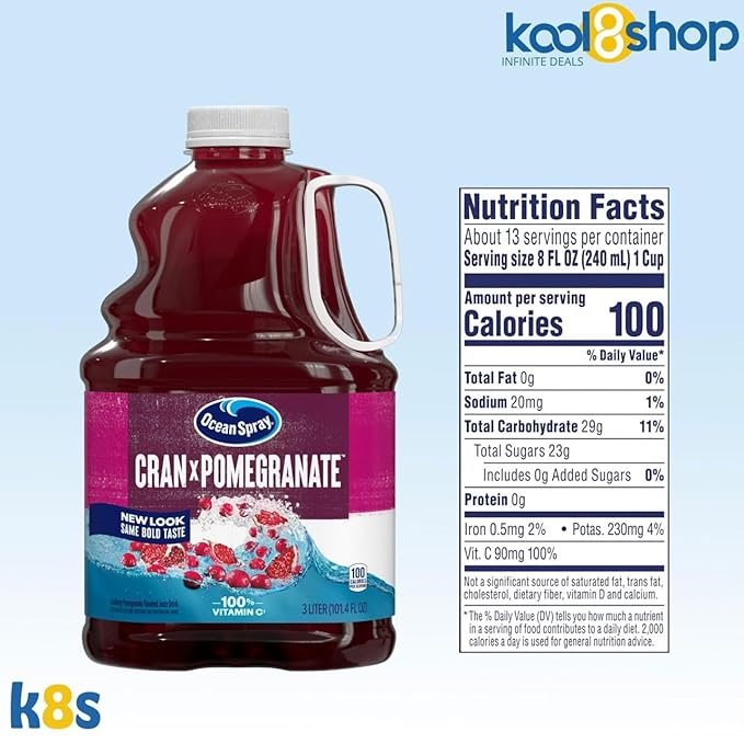 Ocean Spray Cran Pomegranate Juice Drink 101.4 fl oz Plastic Bottles 2 Pack + 15 Sugarcane Disposable Straws by KOOL8SHOP Infinite Deals