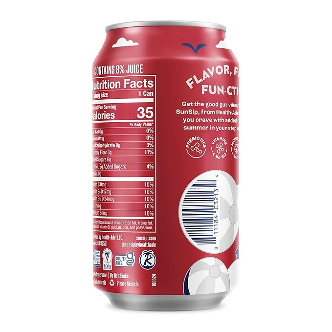 SunSip Prebiotic Soda by Health-Ade Better-for-You Soda Swap Beverage with Vitamins &amp Minerals Naturally Sweetened with 6g of Sugar Dr. Bubbles 11.5 oz (12 Pack)
