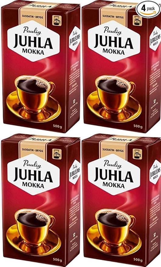 Paulig Juhla Mokka - Fine Grind - Filter Blend Ground Coffee - Bag 500g (Finland) (4 Bags (Save 25%))