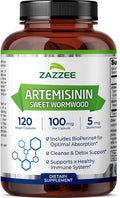 Zazzee High Absorption Artemisinin 100 mg per Capsule 120 Vegan Capsules with 5 mg BioPerine for Maximum Absorption Sweet Wormwood Extract 4 Month Supply All-Natural and Non-GMO