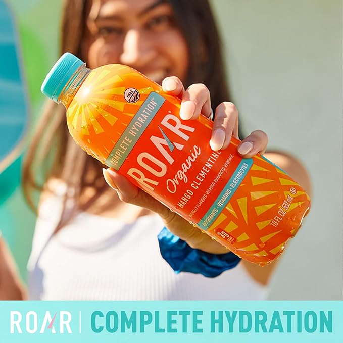 Roar Organic Electrolyte Infusions - USDA Organic - Mango Clementine - with Antioxidants B Vitamins Low-Calorie Low-Sugar Low-Carb Coconut Water Infused Beverage 18 Fl Oz (Pack of 12)