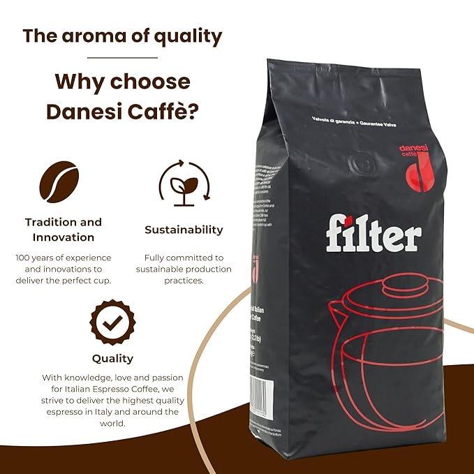 Danesi Caffe Italian Whole Coffee Beans - Espresso Coffee Beans and Medium Roast Whole Bean - Perfect for Espresso Machines French Press and Home Brewing - Filter (2.2 lb)
