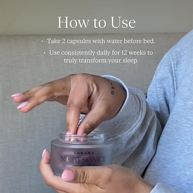 SAKARA Night Service Sleep Support – Natural Assistance for Better Sleep with Magnesium Glycinate NordicCherry™ &amp 5-HTP for Calming Deep Sleep – Supports A Full Sleep Cycle – 60 Capsules
