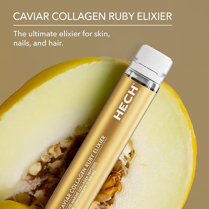 Caviar Collagen Ruby Elixier - Beauty Supplement with 11000 mg Marine and Caviar Collagen Peptides Polyphenols and Complex of 9 bioactive Vita-Mineral Nutrients