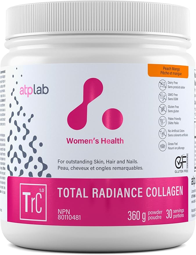 ATP LAB Total Radiance Collagen - Peach Mango Flavor 360g - Collagen Peptides Powder for Women - Hydrolyzed Collagen Protein Supplement with Biotin