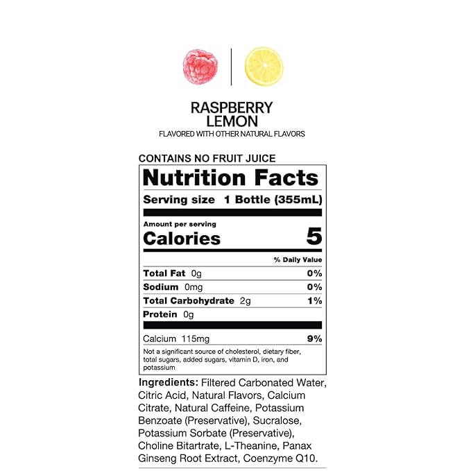 UPTIME Energy Drink Raspberry Lemon Sparkling 12 Pack Vitamin C L Theanine Calcium Sugar Free Energy Drinks for Focus Support 142mg of Natural Caffeine 5 Calories Natural 12 fl oz Cans