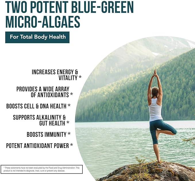 Organic Spirulina &amp Chlorella Tablets – 4 Organic Certifications Raw Non-Irradiated – 50/50 Blue Green Algae Blend – Antioxidant Content Equal to 5 Servings of Vegetables (120 Tablets)