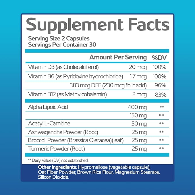 Non-GMO Advanced Nerve Support Supplement with Vitamin D3 and Alpha Lipoic Acid for Nerve Protection and Restoration - Made in The USA - 60-Day Supply 2 Bottles