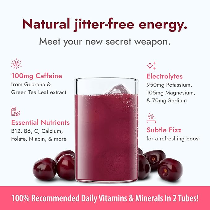 Zipfizz Daily Energy Drink Powder Black Cherry 20 Pack | 3-in-1 Sustained Energy Rapid Hydration and Essential Vitamins | Sugar-Free | Electrolyte Powder | Contains Vitamin B-12 &amp Antioxidants