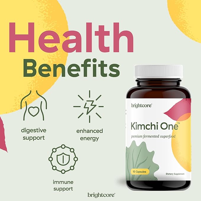 Brightcore Nutrition - Kimchi One Kimchi Powder Capsules Probiotics Enzymes &amp Antioxidant Supplement Premium Gut Health Superfood for Overall Well Being Gluten-Free 90 Vegan Capsules