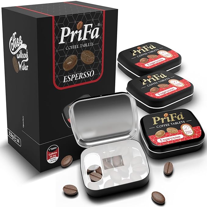 PriFa Pocket Coffee Espresso To Go - Unsweetened Real Coffee Absorbable Lozenge Coffee Candy - Natural Sugar Free Instant Energy Pouches Caffeine Mints for Keto (Espresso 4 Tins)