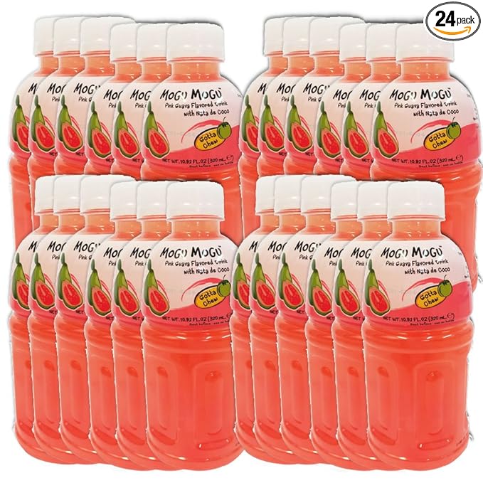 Mogu Mogu Fruit Juice with Nata De Coco 10.82 oz (Pack of 24) (Pink Guava)