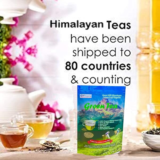Snow Hill Himalayan Organic Green Tea Leaves of Himalayas Nepal -100% Natural Sun Dried Green Tea POWERFUL ANTI-OXIDANTS Brew Hot Tea Iced Tea or Kombucha Tea Loose Leaf Green Tea