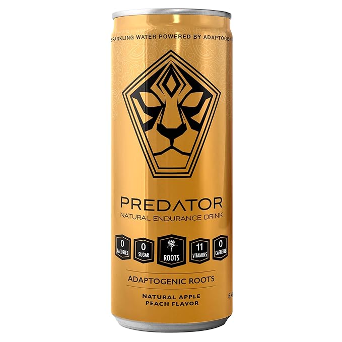Predator Endurace Gold - Apple Peach - Adaptogens: Rhodiola Rosea Leuzea Root Suma Root - No Sugar and No caffeine -12-pack